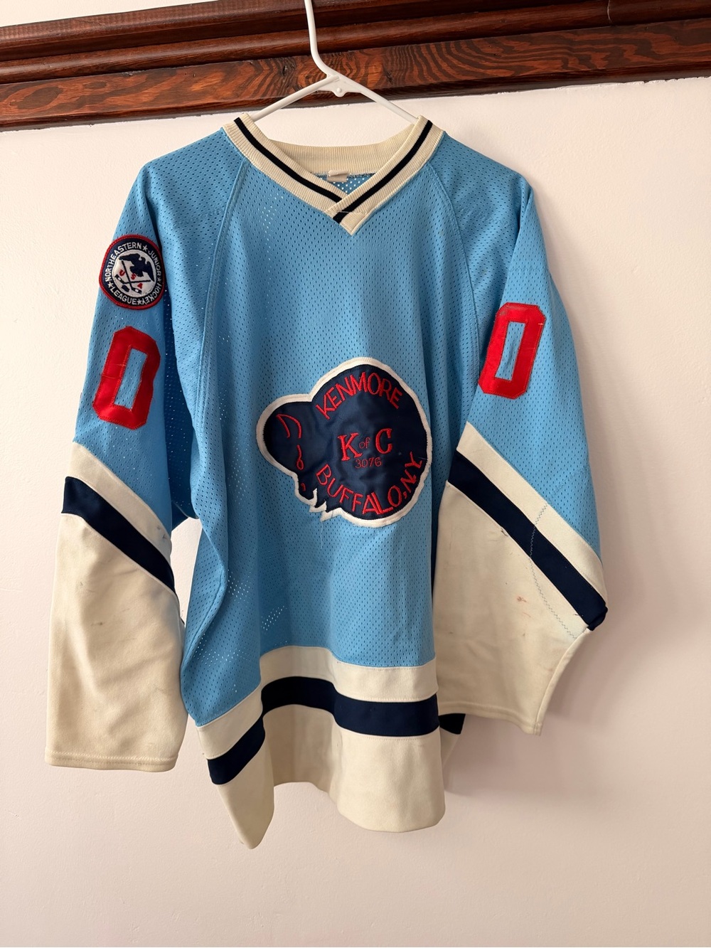 Retro Light Blue Hockey Jersey with Kenmore Buffalo Patch